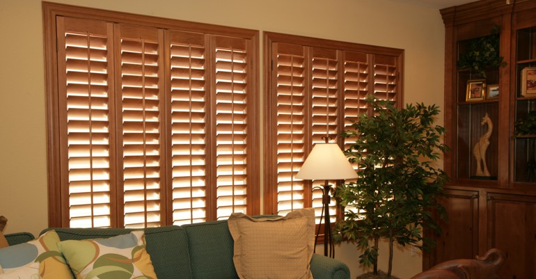 Hardwood shutters in Fort Lauderdale living room.